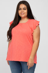 Coral Ruffle Sleeve Maternity Plus Top