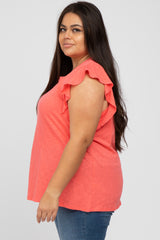 Coral Ruffle Sleeve Plus Top