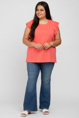 Coral Ruffle Sleeve Plus Top