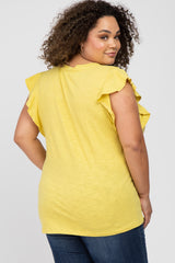 Yellow Ruffle Sleeve Maternity Plus Top