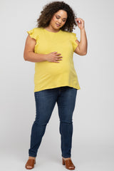 Yellow Ruffle Sleeve Maternity Plus Top