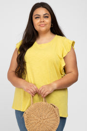 Yellow Ruffle Sleeve Plus Top