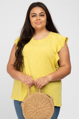 Yellow Ruffle Sleeve Maternity Plus Top