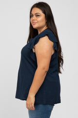 Navy Blue Ruffle Sleeve Plus Top