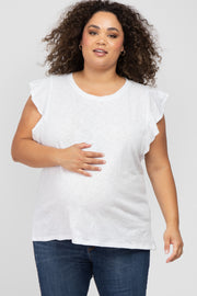 White Ruffle Sleeve Maternity Plus Top