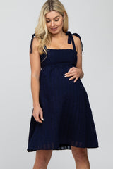 Navy Blue Striped Babydoll Maternity Dress