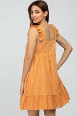 Orange Striped Square Neck Ruffle Strap Dress