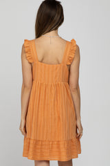 Orange Striped Square Neck Ruffle Strap Maternity Dress