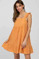 Orange Striped Square Neck Ruffle Strap Maternity Dress