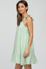 Mint Green Striped Square Neck Ruffle Strap Dress