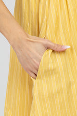 Yellow Striped Square Neck Ruffle Strap Dress