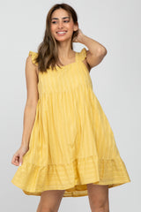 Yellow Striped Square Neck Ruffle Strap Dress