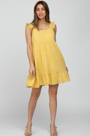 Yellow Striped Square Neck Ruffle Strap Dress