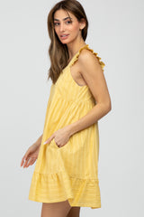 Yellow Striped Square Neck Ruffle Strap Dress