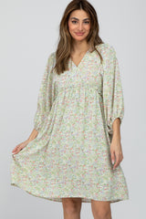 Light Olive Floral Ruffle Waist Maternity Dress