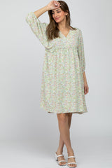 Light Olive Floral Ruffle Waist Dress