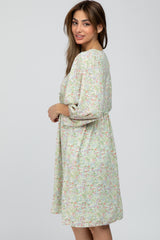 Light Olive Floral Ruffle Waist Dress