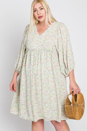 Light Olive Floral Ruffle Waist Plus Dress