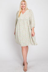 Light Olive Floral Ruffle Waist Plus Dress