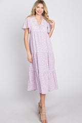 Lavender Floral Embroidered Button Front Midi Dress