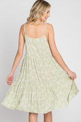 Light Olive Printed Tiered Sleeveless Dress