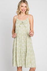 Light Olive Printed Tiered Sleeveless Dress