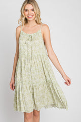 Light Olive Printed Tiered Sleeveless Dress