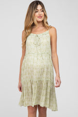 Light Olive Printed Tiered Sleeveless Maternity Dress