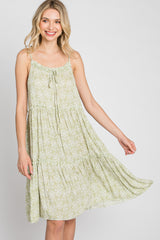 Light Olive Printed Tiered Sleeveless Dress