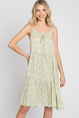 Light Olive Printed Tiered Sleeveless Dress