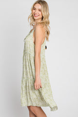 Light Olive Printed Tiered Sleeveless Dress