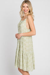 Light Olive Printed Tiered Sleeveless Dress