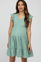 Mint Green Ruffle Sleeve Tiered Maternity Dress