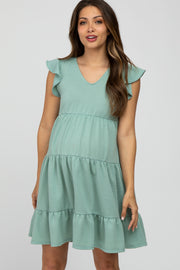 Mint Green Ruffle Sleeve Tiered Maternity Dress