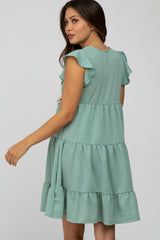 Mint Green Ruffle Sleeve Tiered Maternity Dress