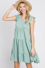 Mint Green Ruffle Sleeve Tiered Maternity Dress