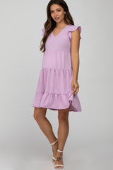 Lavender Ruffle Sleeve Tiered Maternity Dress