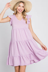 Lavender Ruffle Sleeve Tiered Maternity Dress