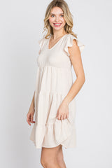 Cream Ruffle Sleeve Tiered Dress