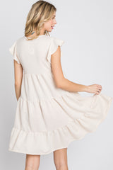 Cream Ruffle Sleeve Tiered Dress