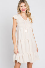 Cream Ruffle Sleeve Tiered Maternity Dress