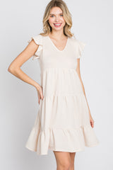 Cream Ruffle Sleeve Tiered Dress