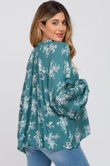 Teal Ruffle Neck Pleated Sleeve Maternity Top