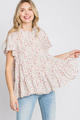 White Floral Mock Neck Tiered Top