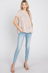 White Floral Mock Neck Tiered Top