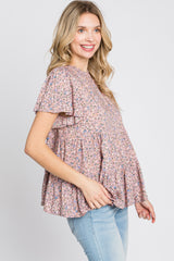 Pink Floral Mock Neck Tiered Top