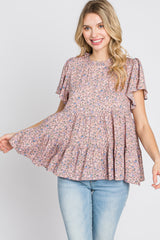 Pink Floral Mock Neck Tiered Top