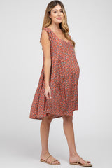 Rust Ditsy Floral Flutter Sleeve Maternity Dress