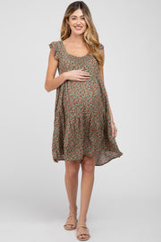 Olive Ditsy Floral Flutter Sleeve Maternity Dress