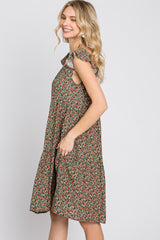 Olive Ditsy Floral Flutter Sleeve Dress